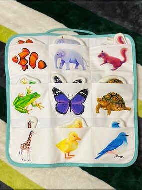 Interactive Animal Pocket Learning Mat - Turquoise Trim